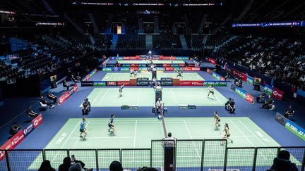 L'Arena Porte de la Chapelle accueillera le badminton et la gymnastique rythmique aux Jeux de Paris après être devenue en février le stade de basket de Paris. Après les JO, le lieu accueillera concerts et spectacles, en plus des événements sportifs. (BERTRAND GUAY / AFP)