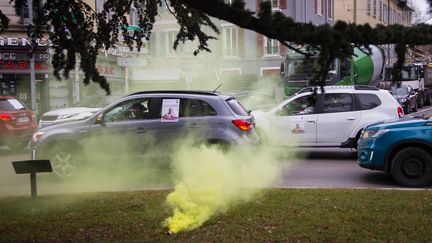 Une opération escargot menée par des infirmiers libéraux à Gap (Hautes-Alpes), le 12 février 2024. (THIBAUT DURAND / HANS LUCAS / AFP)