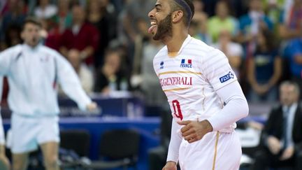 L'attaquant-réceptionneur de l'équipe de France, Earvin Ngapeth (NIKOLAY DOYCHINOV / AFP)