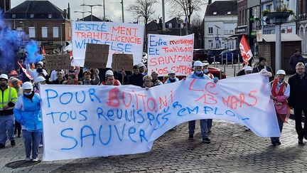 Manifestation de soutien aux salariés de Buitoni à Caudry le 13 mars 2023. (Rafaela Biry-Vicente)