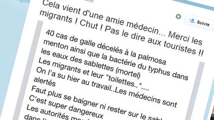 &nbsp; (Une rumeur affirme que des migrants ont ramené la gale et le typhus à Menton © Capture d'écran Twitter)