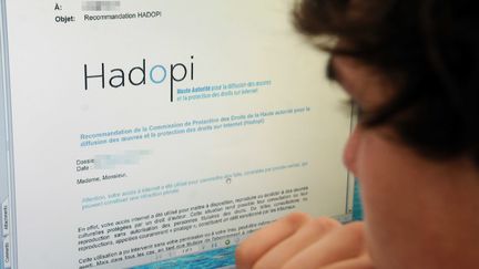 Une personne consulte le mail d'avertissement de la Hadopi, adress&eacute; aux personnes ayant ill&eacute;galement t&eacute;l&eacute;charg&eacute; du contenu sur Internet. (FLORENCE DURAND/SIPA)