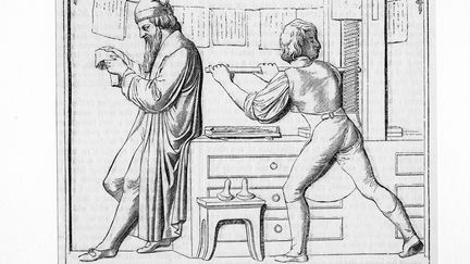 Gravure avec Johannes Gutenberg et l'invention de l'imprimerie. (UNIVERSAL HISTORY ARCHIVE / UNIVERSAL IMAGES GROUP EDITORIAL via GETTYIMAGES)