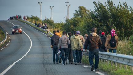 Des migrants marchent le long d'une route &agrave; Calais, fin juillet 2015. (PHILIPPE HUGUEN / AFP)