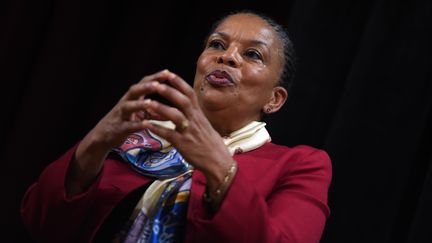 L'ancienne ministre de la justice et garde des Sceaux, Christiane Taubira, à l'Université de New York, le 29 janvier 2016. (JEWEL SAMAD / AFP)