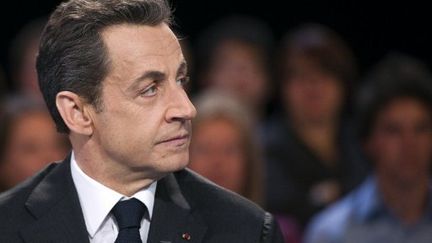 Nicolas Sarkozy, ici sur le plateau de #dpda, l'assure : s'il est défait, il quittera la vie politique (LIONEL BONAVENTURE / AFP)