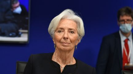 La présidente de la Banque centrale européenne, Christine Lagarde, lors d'une rencontre de l'Eurogroup et de l'Ecofin au ministère des Finances, à Paris, le 25 février 2022. (ERIC PIERMONT / AFP)