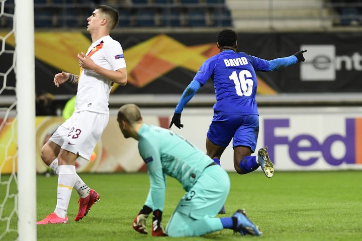 Jonathan David buteur avec La Gantoise contre la Roma en Ligue Europa (LAURIE DIEFFEMBACQ / BELGA MAG)