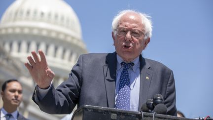 Bernie Sanders, lors d'une conférence de presse, à Washington (Etats-Unis), le 19 février 2019.&nbsp; (ALEX EDELMAN / GETTY IMAGES NORTH AMERICA / AFP)