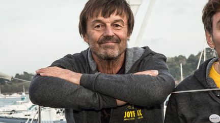 Nicolas Hulot participe au baptême d'un bateau, le 23 octobre 2018, à Dinard (Ille-et-Vilaine). (JEAN-MARC DAVID/SIPA)