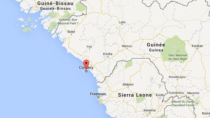 Capture d'&eacute;cran de la carte de Guin&eacute;e, centr&eacute;e sur la capitale Conakry, o&ugrave; 34 personnes sont mortes &eacute;cras&eacute;es lors d'un concert, mardi 29 juillet 2014. ( GOOGLE MAPS)