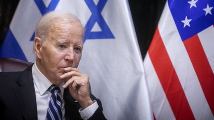 Le président américain Joe Biden lors d'une visite éclair en Israël, le 18 octobre 2023. (MIRIAM ALSTER / POOL / MAXPPP)