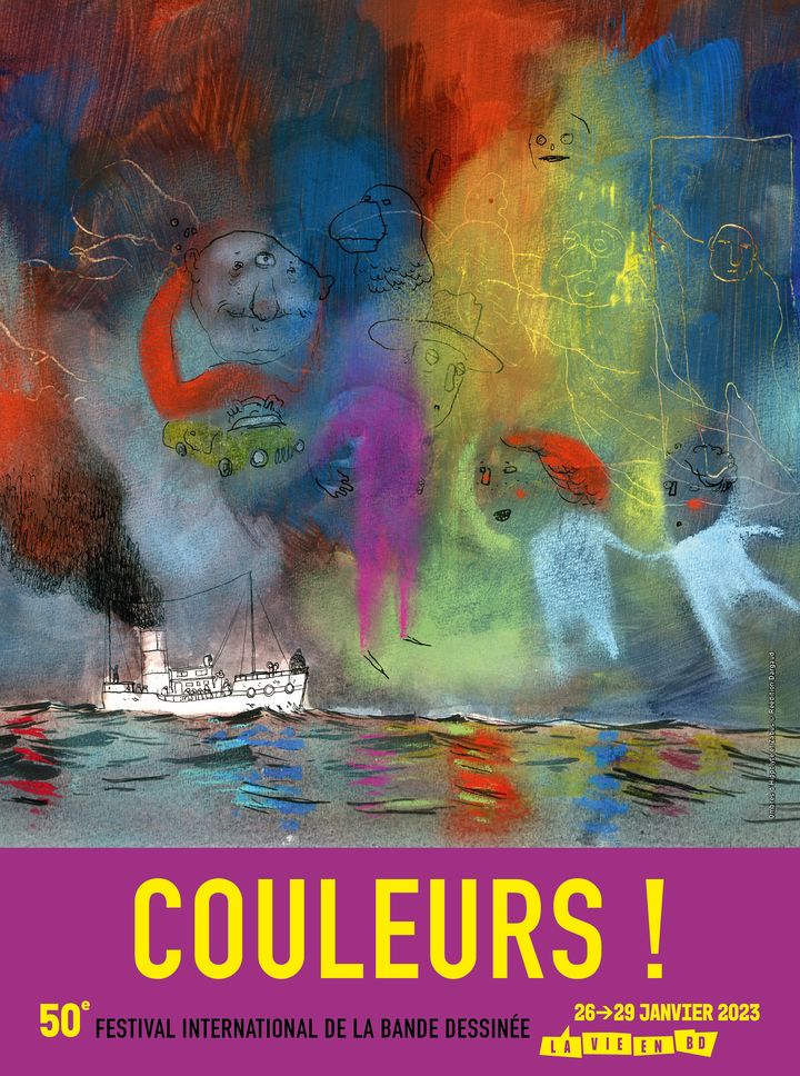 Affiche de l'exposition "Couleurs !", festival international de la bande dessinée d'Angoulême, du 26 au 29 janvier 2023 (FIBD 2023)