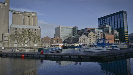 Le batiment Google (à droite) sur les quais à Dublin (Irlande). (ARTUR WIDAK / NURPHOTO)