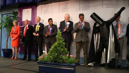 Les candidats aux élections législatives dans la circonscription de Maidenhead, au Royaume-Uni, le 9 juin 2017. (LORD BUCKET HEAD / TWITTER)