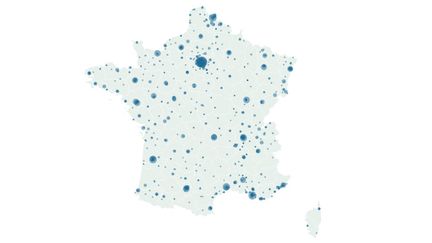 Carte du nombre d'opérations de&nbsp;cancers du sein par établissement. (FRANCEINFO)