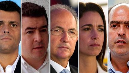 Leopoldo Lopez, Daniel Ceballos, Antonio Ledezma, Maria Corina Machado, Julio Borges (AFP PHOTO / REUTERS)