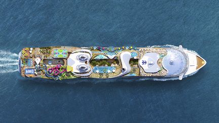 Image de synthèse du paquebot "Icon of the Seas" de la compagnie Royal Caribbean, qui opérera à partir de janvier 2024. (CORTES?A / ROYAL CARIBBEAN)