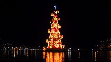 Un arbre de Noël géant sur le lagon de Rio de Janeiro... (1er décembre 2012)
 (Ronaldo Brandão / Brasil Photo Press / AFP)