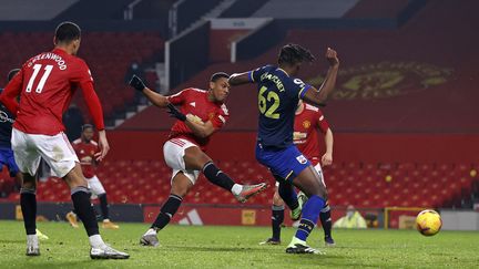 Des stades sans spectateur en Premier League comme ici à Old Trafford, l'enceinte mythique du club de Manchester United (2 février 2021). (PHIL NOBLE / POOL)