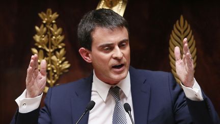 Manuel Valls devant l'Assembl&eacute;e nationale, mardi 8 avril 2014. (PATRICK KOVARIK / AFP)