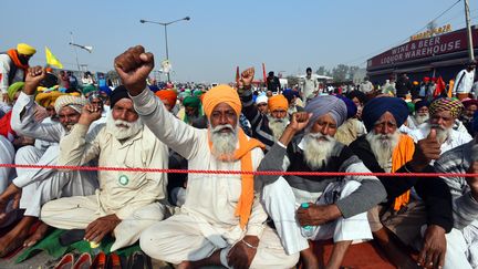 Des agriculteurs manifestent contre les lois de réforme agricole, le 2 décembre 2020 à New Delhi (Inde). Photo d'illustration. (HINDUSTAN TIMES / HINDUSTAN TIMES)