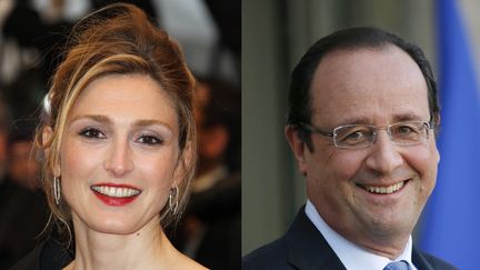 Julie Gayet lors du festival de Cannes le 25 mai 2013 et Fran&ccedil;ois Hollande le 5 d&eacute;cembre 2013 &agrave; l'Elys&eacute;e.&nbsp; (VALERY HACHE / AFP)