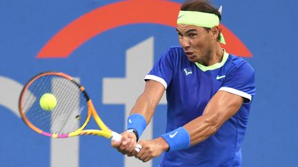 Rafael Nadal lors de sa rencontre face à Llyod Harris, au tournoi ATP 500 de Washington DC, le 5 août 2021. (MITCHELL LAYTON / GETTY IMAGES NORTH AMERICA via AFP)