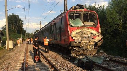 Le TER qui a percut&eacute; un TGV, dans les Pyr&eacute;n&eacute;es-Atlantiques, le 17 juillet 2014. (LAURENT LATASTE / FRANCE 3 AQUITAINE)