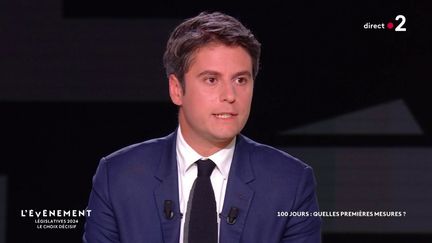 Gabriel Attal sur le plateau de "L'Evénement" sur France 2, le 4 juillet 2024.