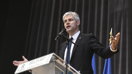 Le président des Républicains, Laurent Wauquiez, le 1er février 2019 lors d'un meeting à Belfort. (SEBASTIEN BOZON / AFP)