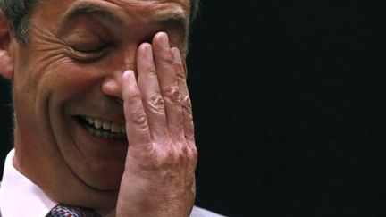 La joie du leader de l'Ukip, Nigel Farage, après l'annonce des résultats aux élections européennes, le 25 mai 2014. Il se trouvait alors à Southampton.  (Reuters - Luke MacGregor)