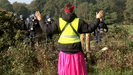 Une militante face aux forces de l'ordre à l'automne 2012.
 (Vincent Lapize)