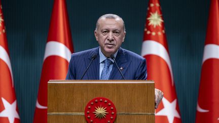 Le président turc&nbsp;Recep Tayyip&nbsp;Erdogan à Ankara, le 25 octobre 2021. (AYTAC UNAL / ANADOLU AGENCY)