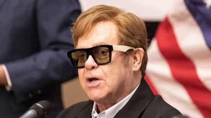 Le chanteur Elton John lors d'une conférence de presse à Johnannesburg (Afrique du Sud), le 23 février 2023. (AFP)