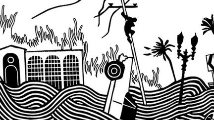 Extrait de la pochette d'"Amok" d'Atoms For Peace dessinée par Stanley Donwood.
 (Stanley Donwood @ atomsforpeace.info)