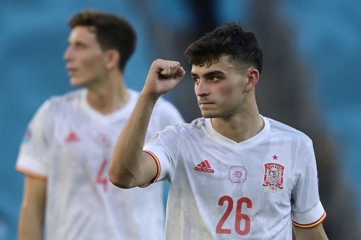 Pedri contre la Slovaquie, le 23 juin 2021. (JAVIER SORIANO / AFP)