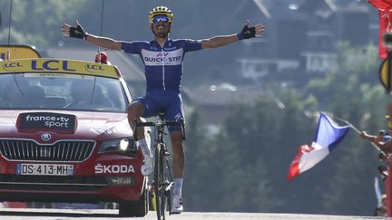 Julian Alaphilippe s'est imposé lors de la 10e étape du Tour de France au Grand-Bornand, le 17 juillet.&nbsp; (PHILIPPE DE POULPIQUET / MAXPPP)