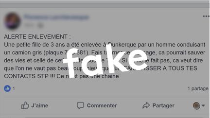 Capture d'écran facebook d'un compte qui relaie le message.&nbsp; (CAPTURE D'ECRAN FACEBOOK)