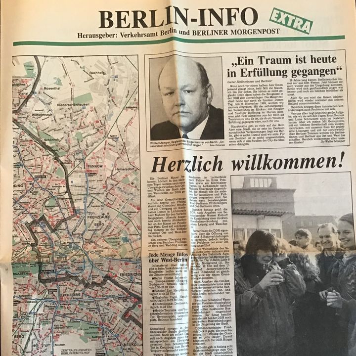 Le journal réalisé le 10 novembre 1989 par l'office de tourisme de Berlin et le "Berliner Morgenpost" pour les Allemands de l'Est. (MARIE-JOSE DESCHAMPS)