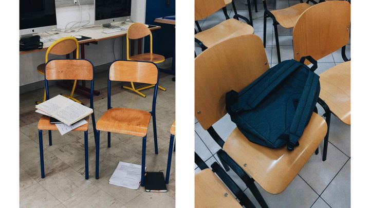 Photos prises lors d'intervention dans des classes de collège et lycées. (DAVID FRITZ-GOEPPINGER POUR FRANCEINFO)