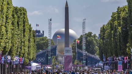 la place de la Concorde, vue depuis les champs-Élysées lors des Jeux Olympiques de Paris 2024, à Paris, France, le 28 juillet 2024. (ANDRE PAIN / MAXPPP)