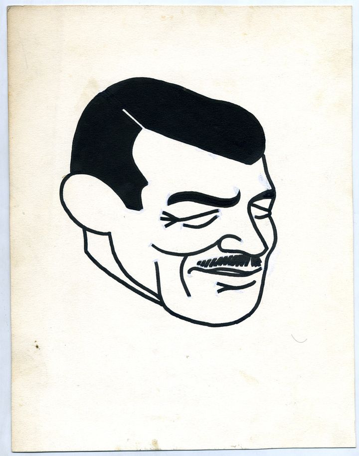 Clark Gable. caricature dessinée par René Goscinny entre 1950 et 1954 pour l’hebdomadaire belge Le Moustique.
 (René Goscinny)