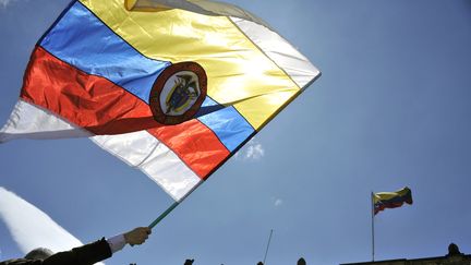 Un homme brandit un drapeau colombien devant le Congrès à Bogota (Colombie), le 30 novembre 2016. (GUILLERMO LEGARIA / AFP)