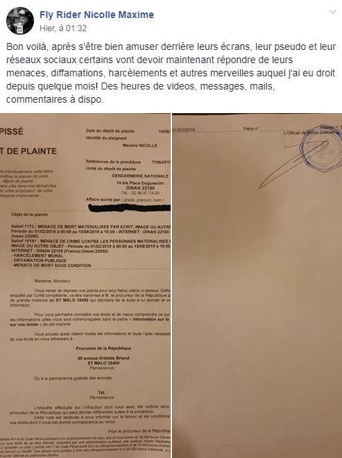 Maxime Nicolle a porté plainte pour "menace de mort". (CAPTURE D'ÉCRAN / FACEBOOK)