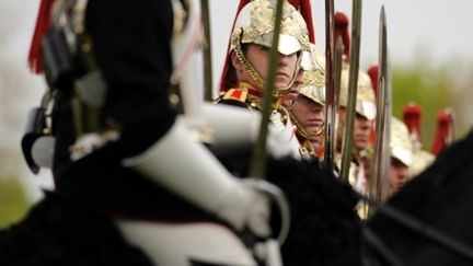 Les membres de la cavalerie roayle lors d'une répétition à Hyde Park, dans le centre de Londres le 14 avril (AFP - BEN STANSALL)