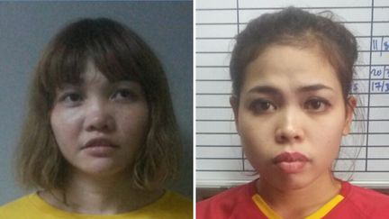 Montage photo des deux femmes accusées du meurtre de Kim&nbsp;Jong-nam, l'Indonésienne Siti Aisyah (à droite) et la Vietnamienne Thi Huong&nbsp;(à gauche). (HANDOUT / ROYAL MALAYSIAN POLICE / AFP)