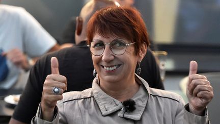 Anne Vignot remporte les élections municipales à Besançon, le 28 juin 2020. (FRANCK LALLEMAND / MAXPPP)