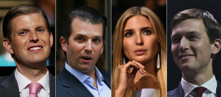 De gauche à droite: Eric Trump, Donald Trump Jr, Ivanka Trump et son mari Jared Kushner. Ils ont été nommés au sein du comité exécutif de l'équipe de transition, le 11 novembre 2016.  (STF/AFP)