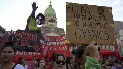 Des femmes manifestent, le 19 février 2019 à Buenos Aires, pour réclamer la légalisation de l'avortement. (JUAN MABROMATA / AFP)